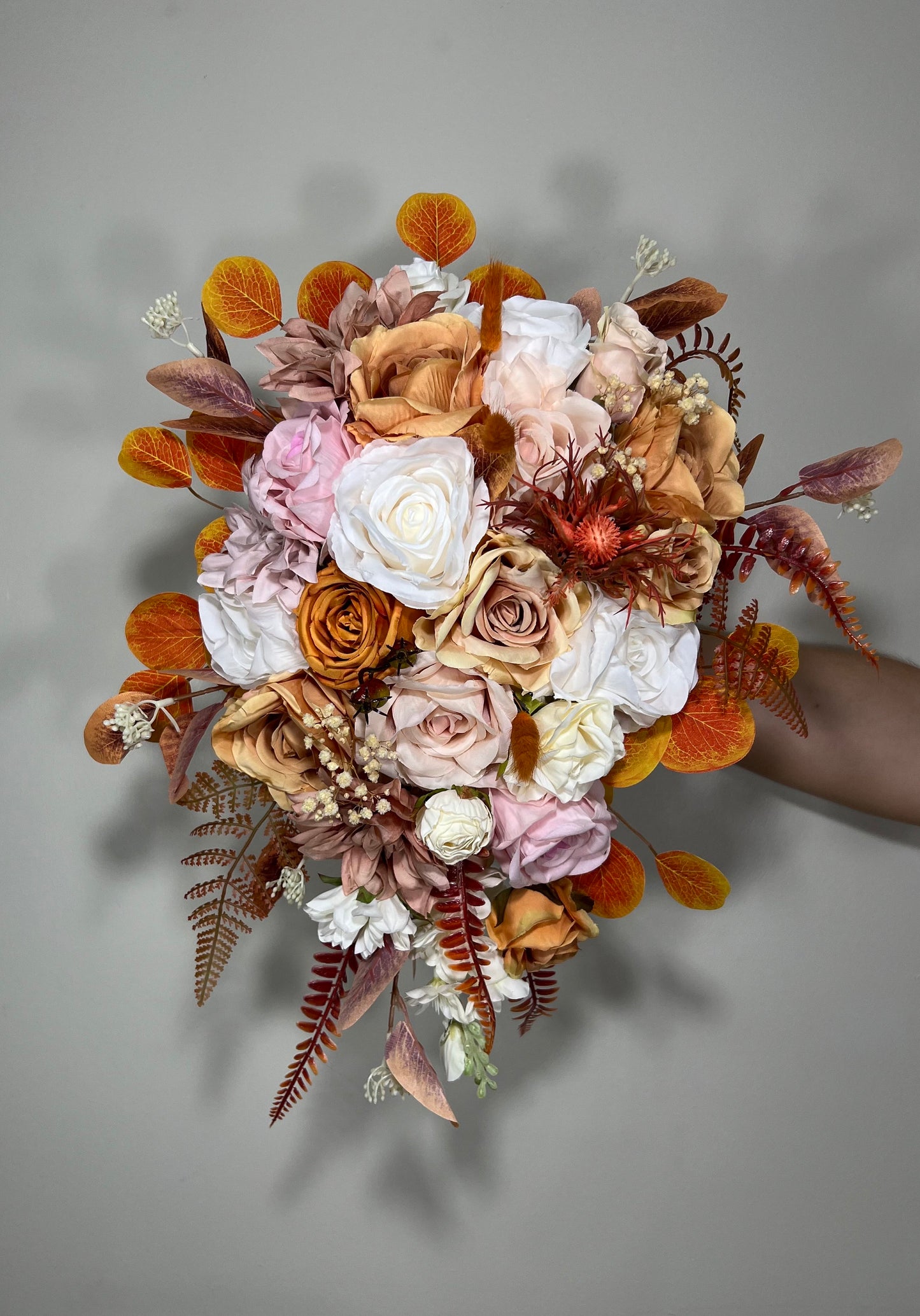 Wedding Cascade Bouquet White Terracotta Bridal Cascading Boho Pink Bouquet Wedding Burnt Orange Bridesmaids Decor Flower Artificial Fall