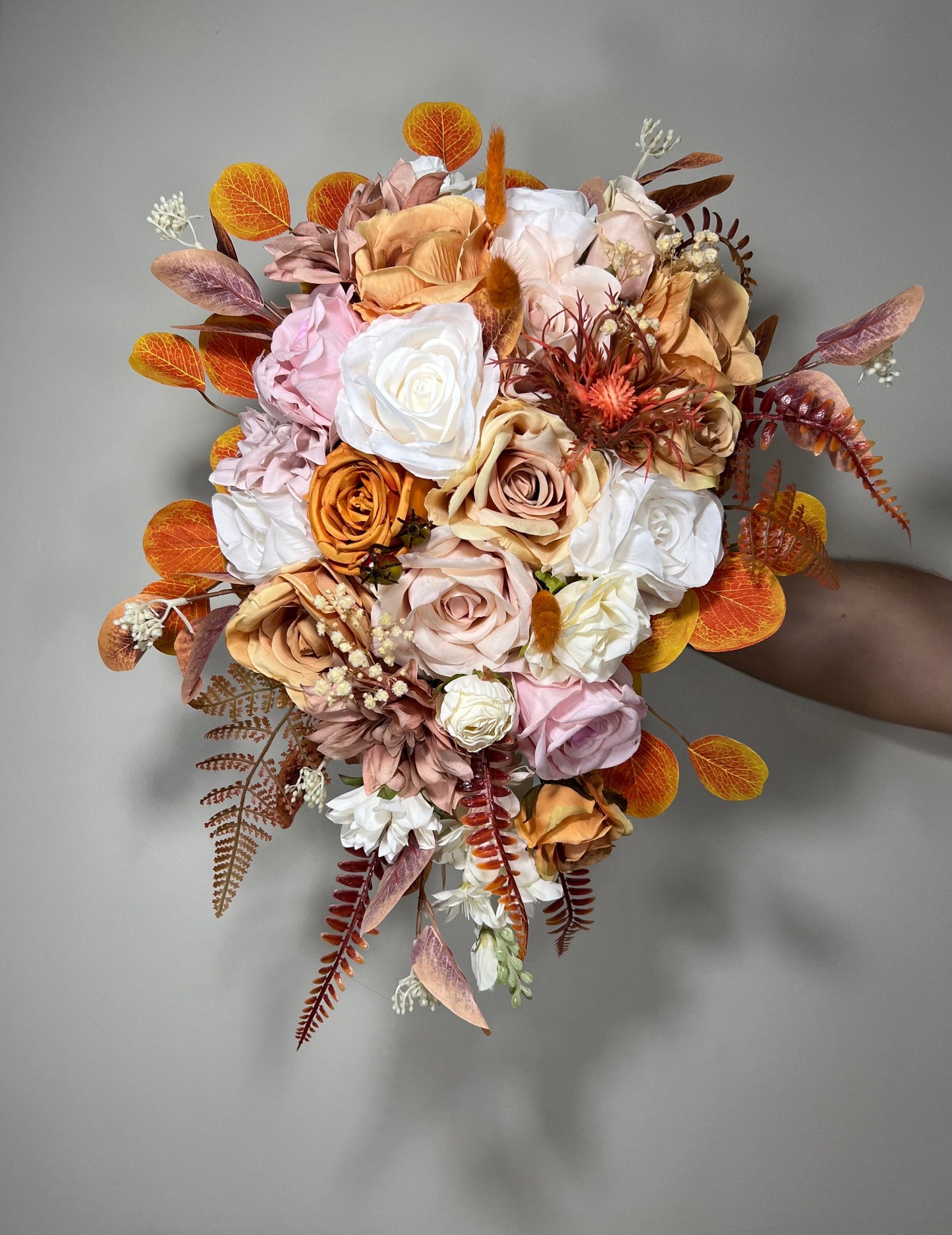 Wedding Cascade Bouquet White Terracotta Bridal Cascading Boho Pink Bouquet Wedding Burnt Orange Bridesmaids Decor Flower Artificial Fall