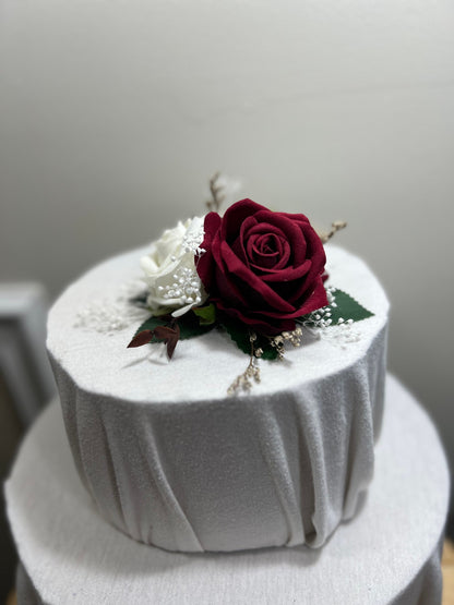 Wedding Cake Decoration Burgundy Topper Decor White Cake Arrangements Wedding Burgundy Ivory Cake Decor Wedding Artificial Flowers Topper