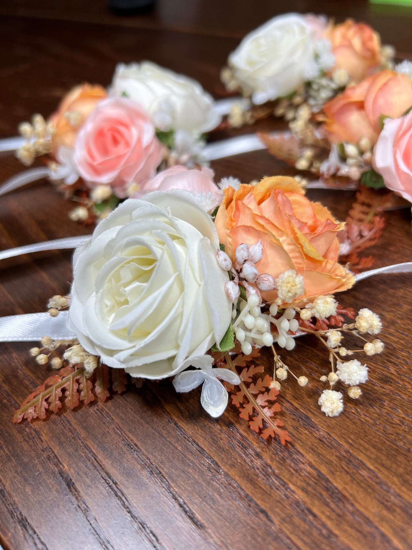 Wedding Corsage White Terracotta Pink Wedding Wrist White Corsage Bridesmaids Decor Corsage Bridal Ivory Accessories Artificial Flowers