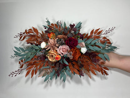 Wedding Bouquet Terracotta Rust Burgundy Burnt Orange Bouquet Bridal Fall Eucalyptus Baby Breath Rose Pampas Grass Artificial Flower Dried