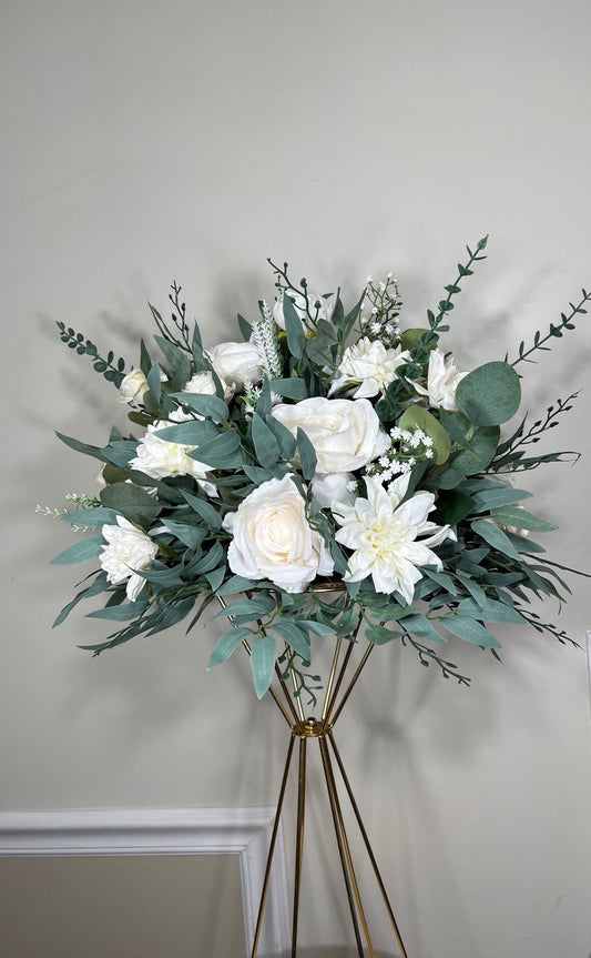 Wedding Centerpiece White Table Flower Ball Decoration Table Centerpiece Barrel White Whiskey Ivory Greenery Eucalyptus Artificial Flower