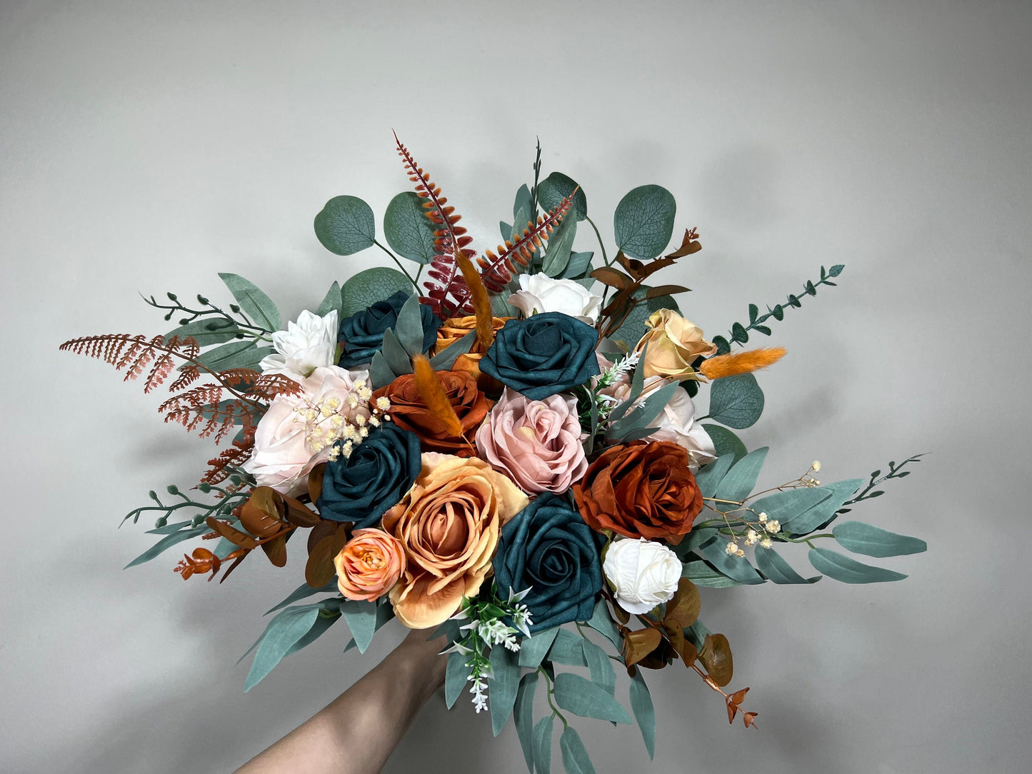 Wedding Dark Teal Bouquet Rust Orange Bridal Dusty Rose Bridesmaids Bouquet Terracotta Dusty Rose Silk Artificial Flowers Bouquet