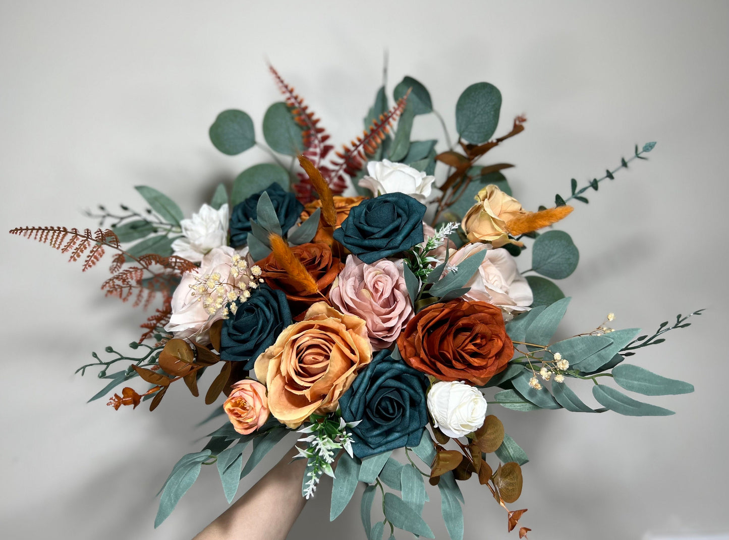 Wedding Dark Teal Bouquet Rust Orange Bridal Dusty Rose Bridesmaids Bouquet Terracotta Dusty Rose Silk Artificial Flowers Bouquet