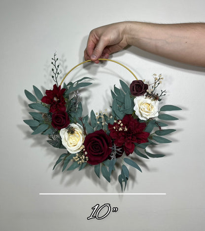 Wedding Hoop Burgundy Bridal Champagne Hoop Burgundy Bridesmaids Ring Maroon Wreath Flower Girl Ivory Fall Artificial Flower White Hoop