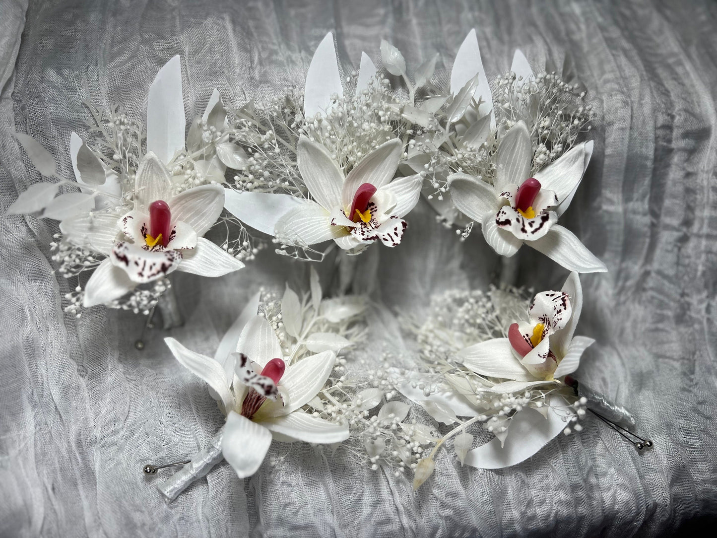 Wedding Orchid Boutonniere Rustic White Wedding Ivory Groom Orchid Boutonnière Groomsmen Decor Baby Breath Artificial Flower Tropical Orchid