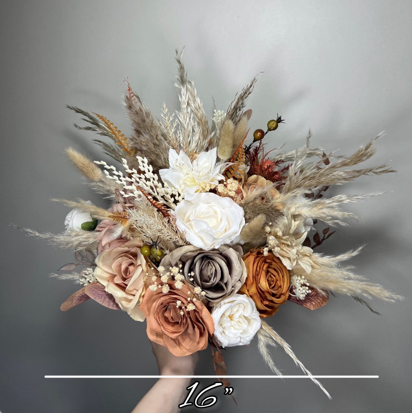 Wedding Bouquet Terracotta Boho Bridal Cascade Rust Wedding Burnt Orange Bridesmaids Decor Fall Handmade Artificial Flower Pampas Grass