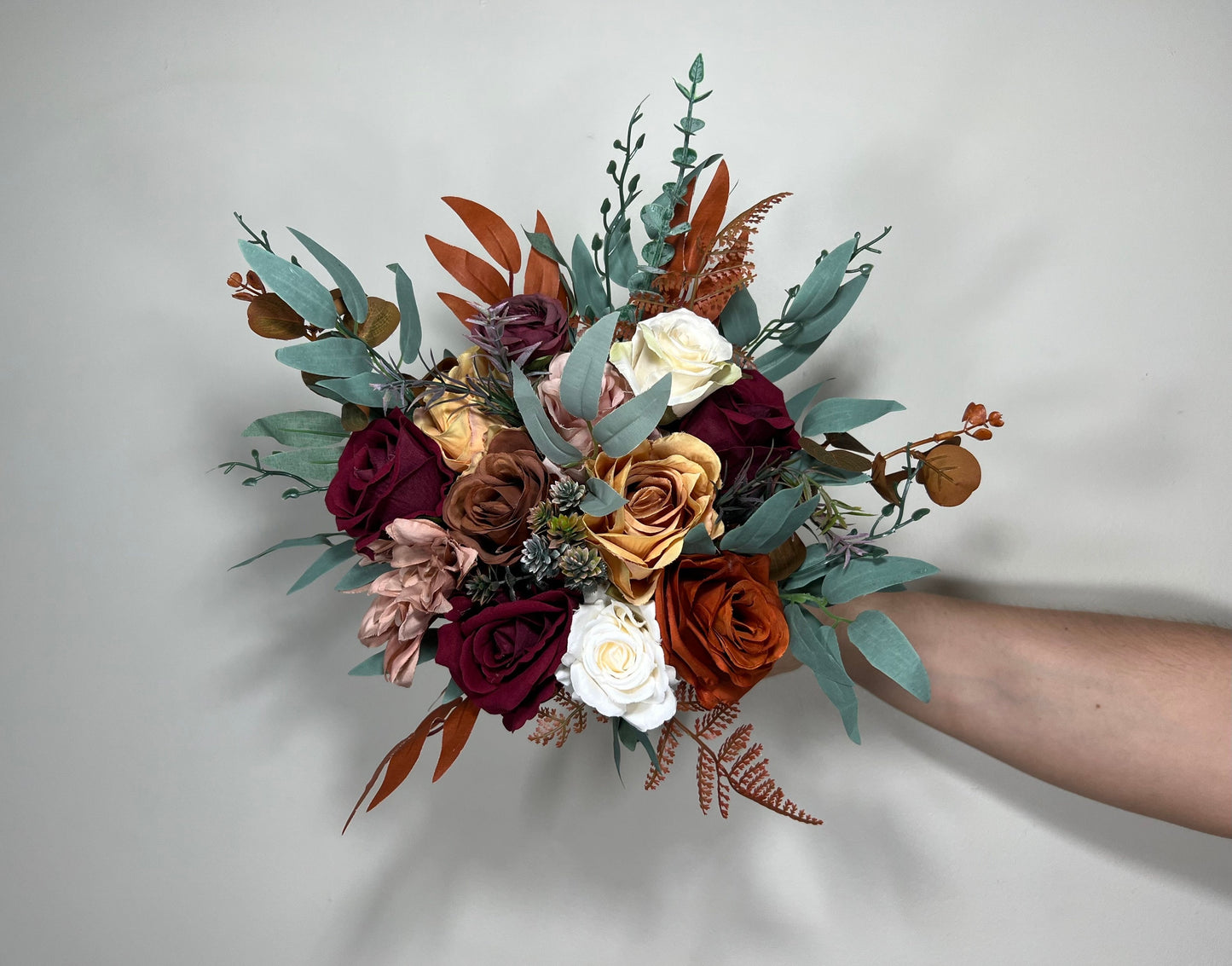 Wedding Bouquet Rust Burgundy Dusty Rose Bouquet Bridal Terracotta Cinnamon Bridesmaids Bouquet Burnt Orange Ivory Fall Artificial Flower