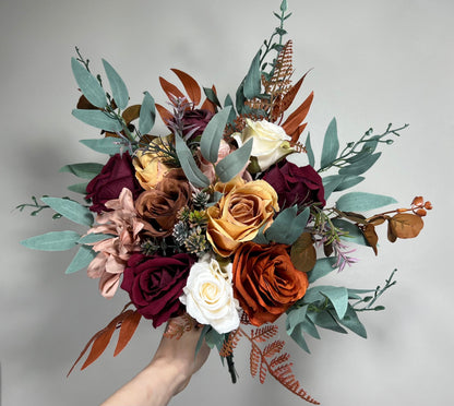 Wedding Bouquet Rust Burgundy Dusty Rose Bouquet Bridal Terracotta Cinnamon Bridesmaids Bouquet Burnt Orange Ivory Fall Artificial Flower