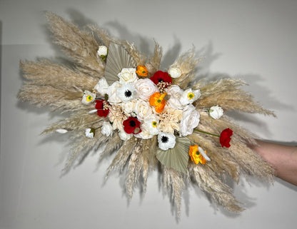 Wedding Arch Arrangement White Boho Anemone Arch Aisle Poppy Arrangement Arbor Pampas Grass Ivory Terracotta Arch Palms Leaves Red Poppies