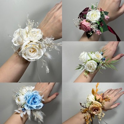 Wedding Corsage White Boho Wedding Wrist Corsage Bridesmaids Grandmother Corsage Mom Ivory Bridal Corsage Accessories Artificial Flower