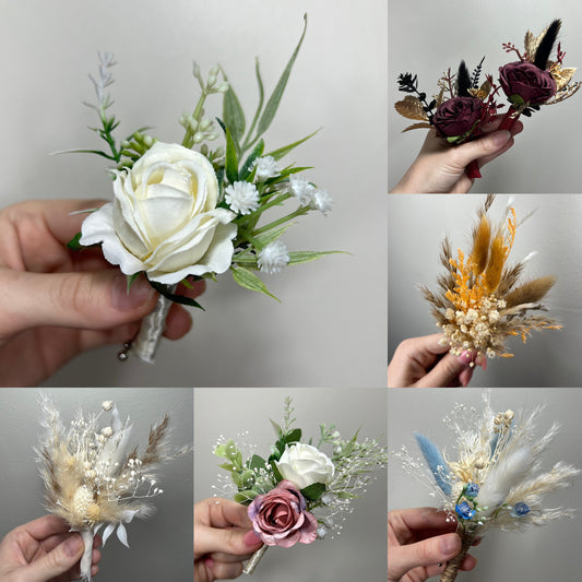 Wedding Boutonniere White Boho Wedding Groom Boutonniere Groomsmen Ivory Dusty Rose Men Boutonnière Artificial Flower Pampas Grass