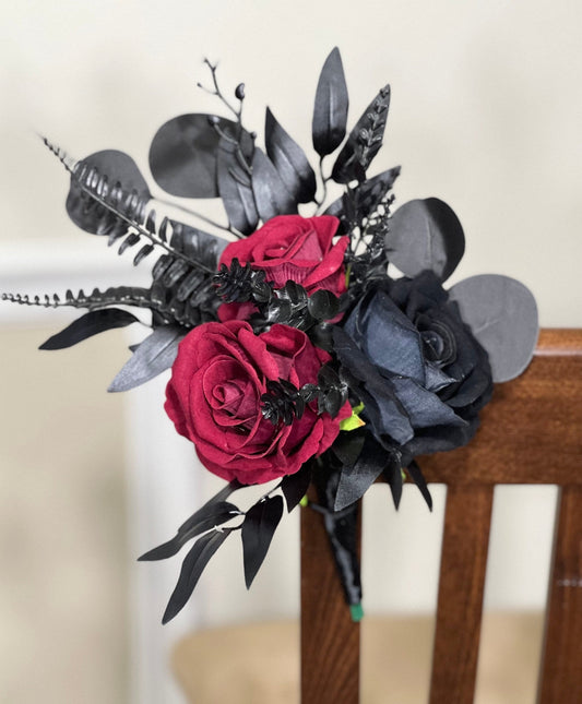 Pew Decor Wedding Burgundy Aisle Flowers Black Aisle Arrangement Wedding Chai r Decor Ceremony Decoration Gothic Artificial Flower Black