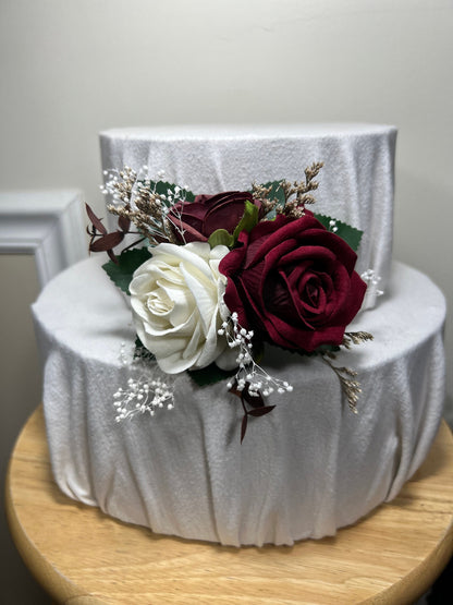 Wedding Cake Decoration Burgundy Topper Decor White Cake Arrangements Wedding Burgundy Ivory Cake Decor Wedding Artificial Flowers Topper