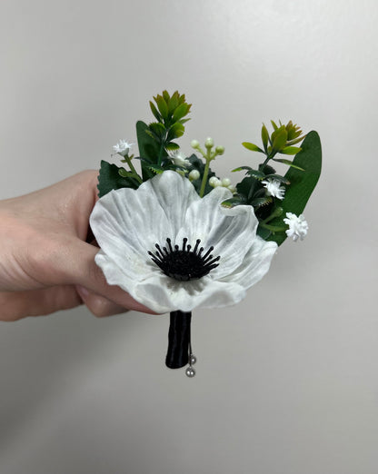 Wedding Anemone Boutonniere Groom Boho Anemone Boutonnières Groomsmen White Boutonnière Anemone Groom Ivory Artificial Flowers