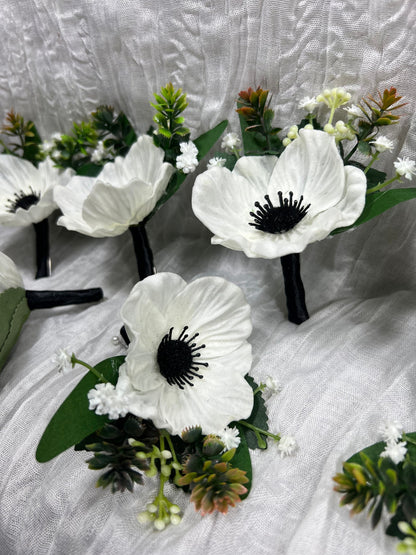 Wedding Anemone Boutonniere Groom Boho Anemone Boutonnières Groomsmen White Boutonnière Anemone Groom Ivory Artificial Flowers