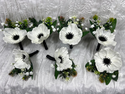 Wedding Anemone Boutonniere Groom Boho Anemone Boutonnières Groomsmen White Boutonnière Anemone Groom Ivory Artificial Flowers