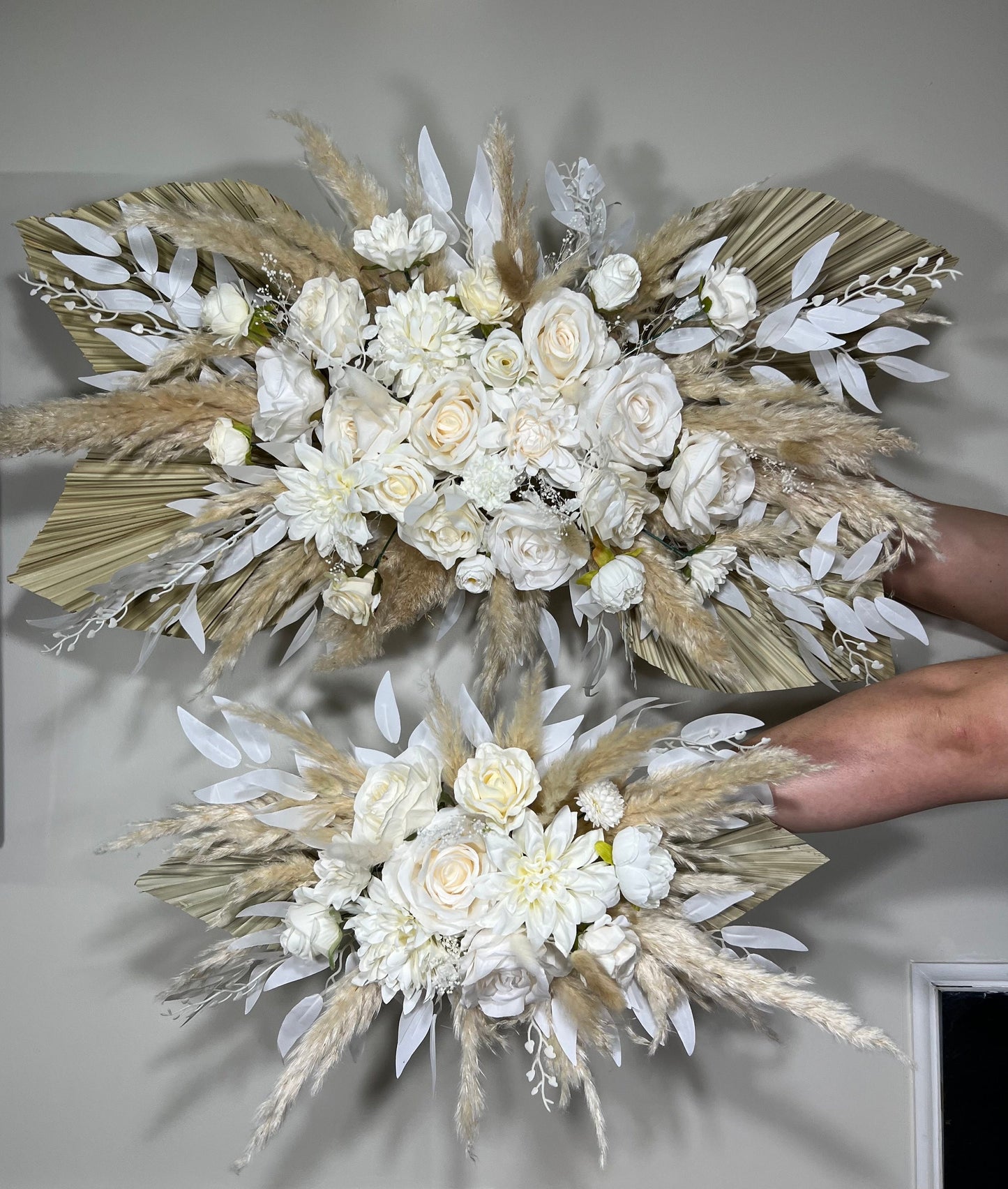 Wedding White Arch Arrangement Boho Pampas Grass Ivory Arch Aisle Arrangement Arch Palms Leaves Wall Decor Artificial Dried Flowers Swag