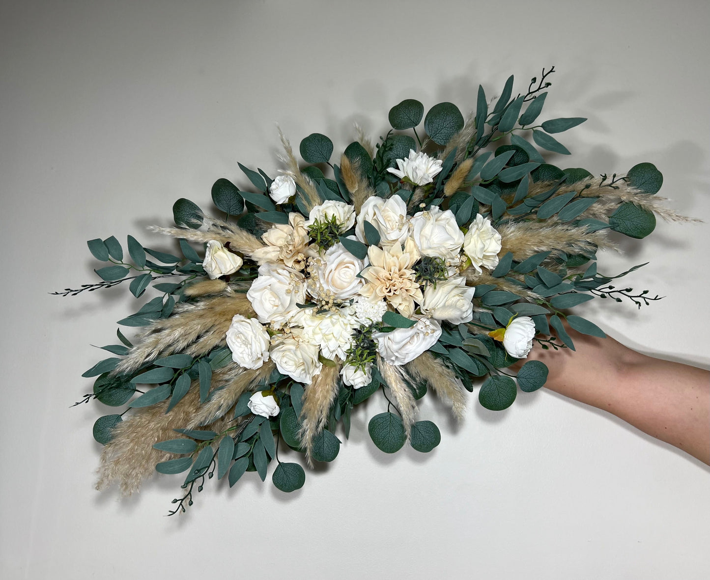 Wedding Arch Arrangement White Ivory Arch Aisle Arrangement Pampas Grass White Artificial Flowers Eucalyptus Baby Breath Centerpiece Sage