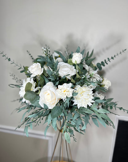 Wedding Centerpiece White Table Flower Ball Decoration Table Centerpiece Barrel White Whiskey Ivory Greenery Eucalyptus Artificial Flower