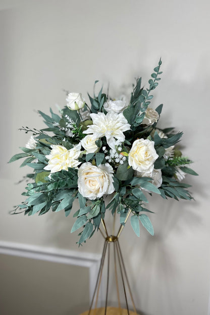 Wedding Centerpiece White Table Flower Ball Decoration Table Centerpiece Barrel White Whiskey Ivory Greenery Eucalyptus Artificial Flower