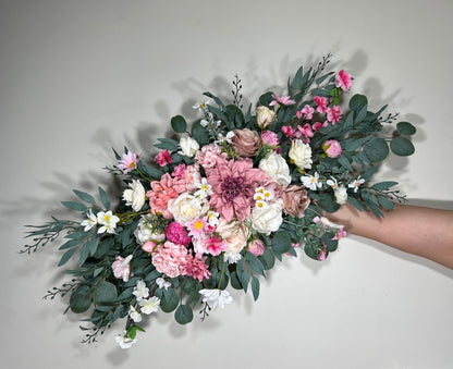 Wedding Pink Arch Arrangement Ivory Dusty Rose Arch Aisle Arrangement Decor Wild Flower Summer Spring Arch White Artificial Flower