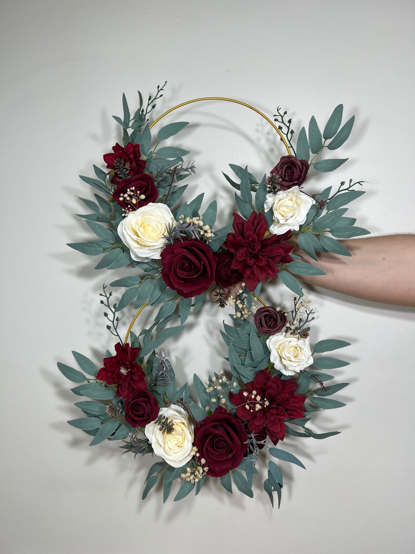 Wedding Hoop Burgundy Bridal Champagne Hoop Burgundy Bridesmaids Ring Maroon Wreath Flower Girl Ivory Fall Artificial Flower White Hoop