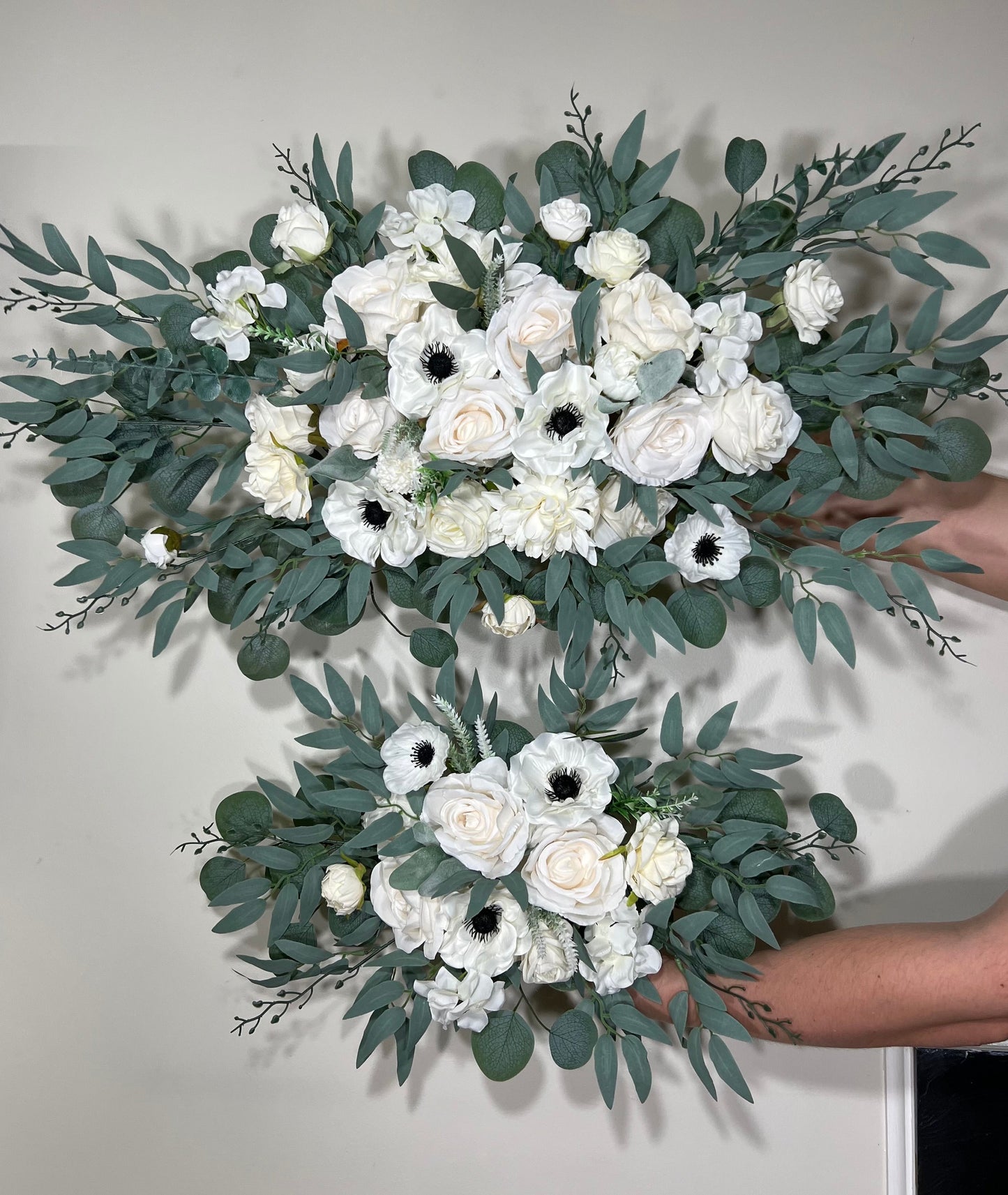 Wedding Arch Arrangement White Anemone Arch Aisle Arrangement Ivory Decor White  Artificial Flowers Eucalyptus Anemone Centerpiece Sage Swag