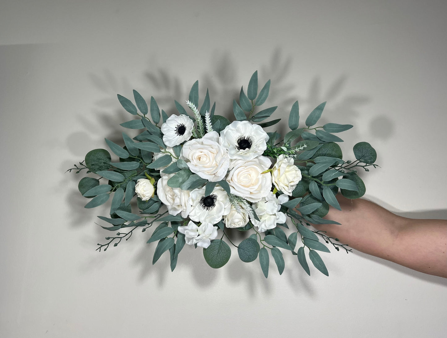 Wedding Arch Arrangement White Anemone Arch Aisle Arrangement Ivory Decor White  Artificial Flowers Eucalyptus Anemone Centerpiece Sage Swag