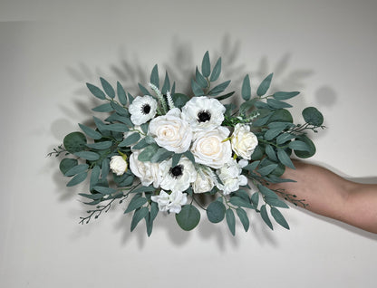 Wedding Arch Arrangement White Anemone Arch Aisle Arrangement Ivory Decor White  Artificial Flowers Eucalyptus Anemone Centerpiece Sage Swag