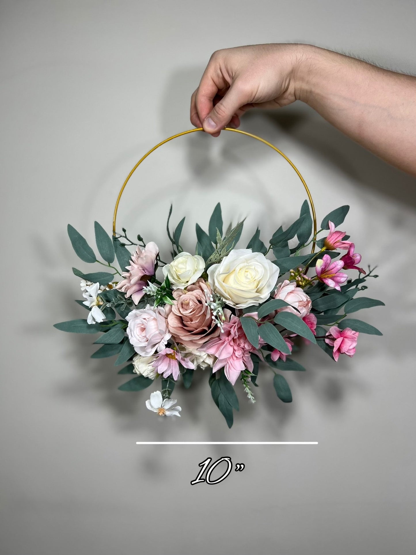 Wedding Hoop Pink White Floral Hoop Alternative Bridesmaids Bouquet Ring Dusty Rose Wreath Flower Girl Hoop Ivory Spring Artificial Flower