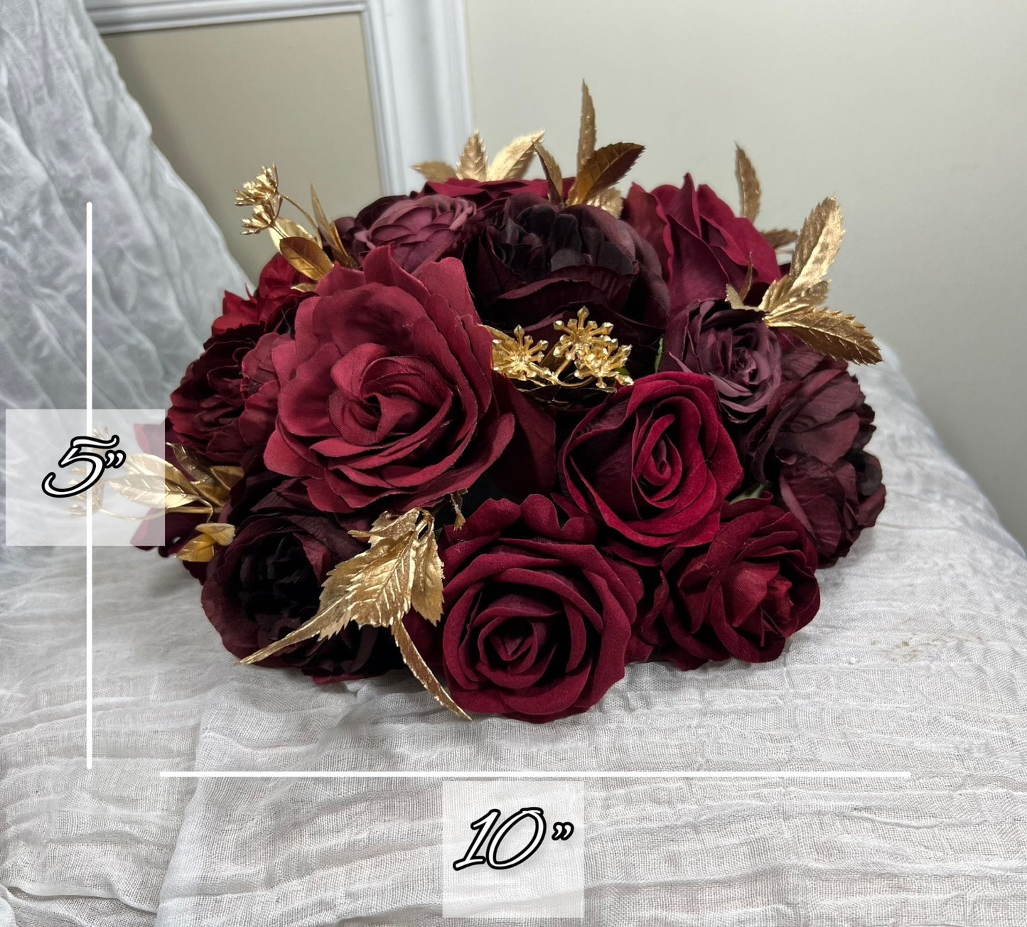 Wedding Centerpiece Burgundy Decor Table Centerpiece Maroon Wedding Gold Table Centerpiece Gold Vase Rustic Burgundy Artificial Flower