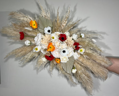 Wedding Arch Arrangement White Boho Anemone Arch Aisle Poppy Arrangement Arbor Pampas Grass Ivory Terracotta Arch Palms Leaves Red Poppies