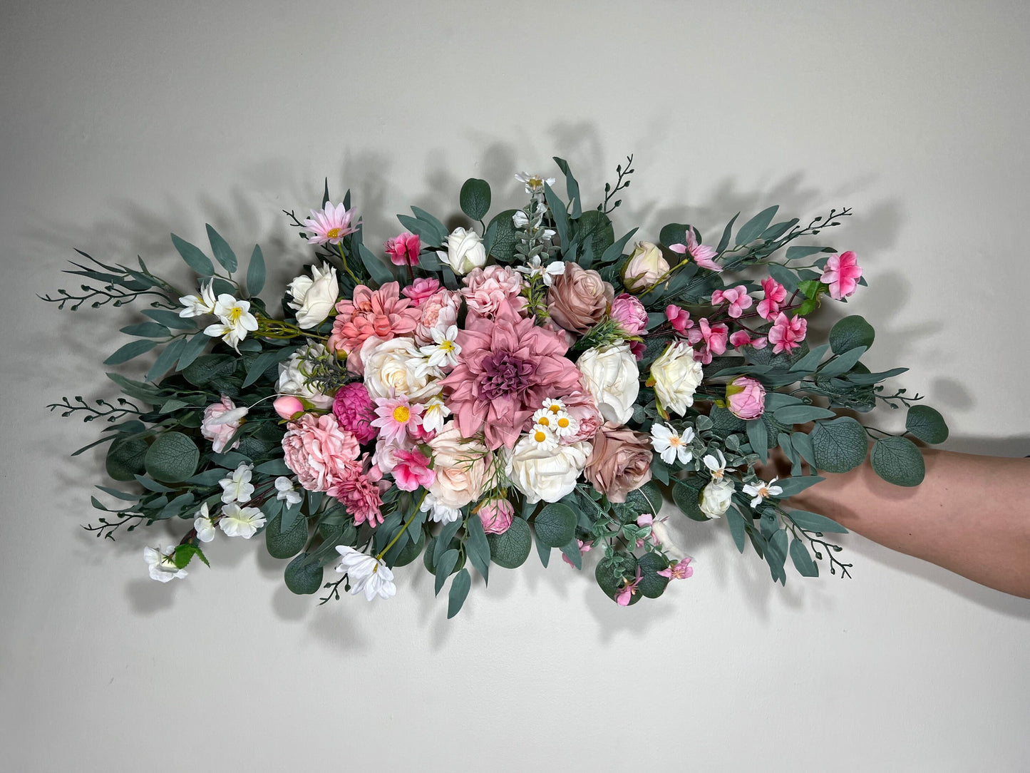 Wedding Pink Arch Arrangement Ivory Dusty Rose Arch Aisle Arrangement Decor Wild Flower Summer Spring Arch White Artificial Flower