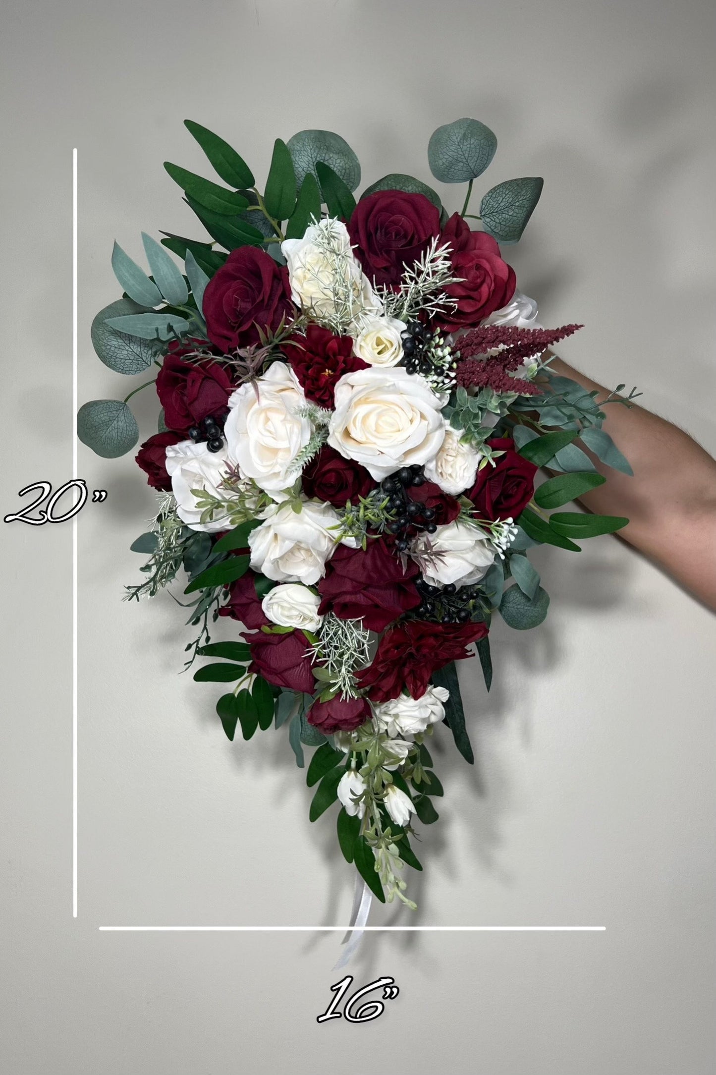 Wedding Christmas Bouquet Cascade Bridal Burgundy Cascading White Winter Bridesmaids Bouquet Christmas Ivory Rustic Christmas Tree