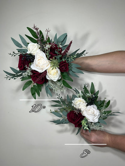 Wedding Christmas Bouquet Cascade Bridal Burgundy Cascading White Winter Bridesmaids Bouquet Christmas Ivory Rustic Christmas Tree