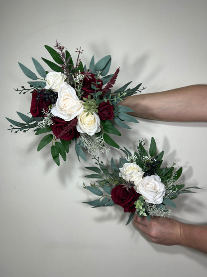 Wedding Christmas Bouquet Cascade Bridal Burgundy Cascading White Winter Bridesmaids Bouquet Christmas Ivory Rustic Christmas Tree