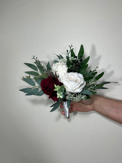 Wedding Christmas Bouquet Cascade Bridal Burgundy Cascading White Winter Bridesmaids Bouquet Christmas Ivory Rustic Christmas Tree