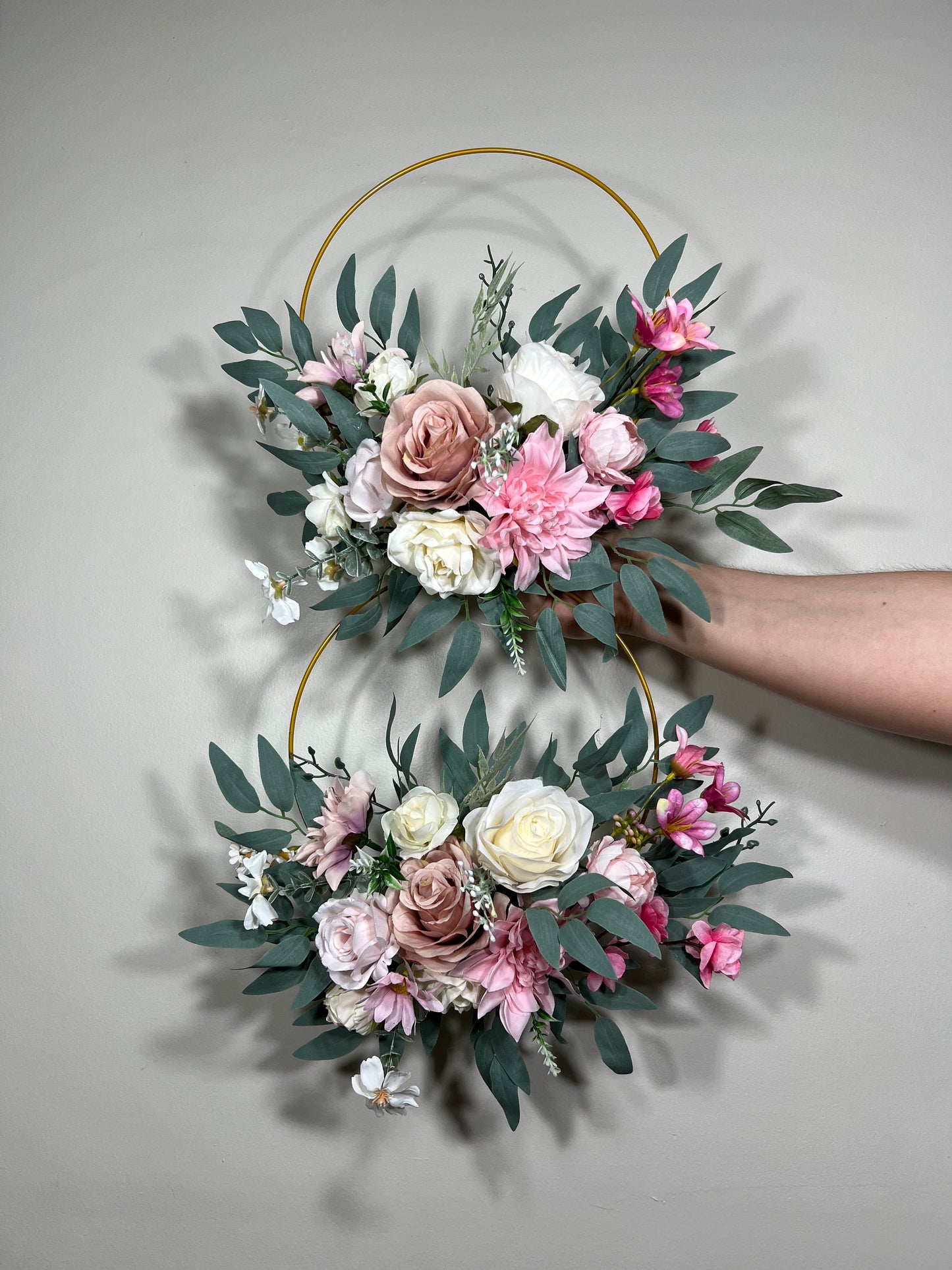 Wedding Hoop Pink White Floral Hoop Alternative Bridesmaids Bouquet Ring Dusty Rose Wreath Flower Girl Hoop Ivory Spring Artificial Flower