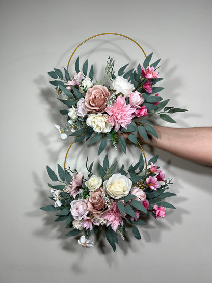 Wedding Hoop Pink White Floral Hoop Alternative Bridesmaids Bouquet Ring Dusty Rose Wreath Flower Girl Hoop Ivory Spring Artificial Flower