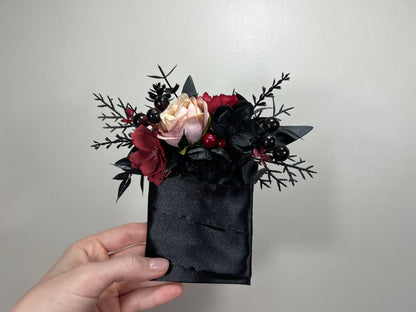 Wedding Pocket Boutonniere Black Groom Boutonnière Square Burgundy Groomsmen Halloween Dusty Rose Burgundy Black Gothic Artificial Flowers