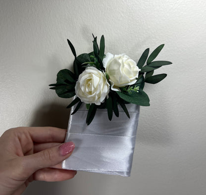 Wedding Pocket Boutonniere White Groom Boutonnière Squere Groomsmen Wedding Ivory Rustic Decor Artificial Flowers White Boutonnière Pocket