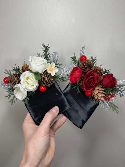 Pocket Boutonniere Christmas Wedding Groom White Red Pinned Boutonnières Groomsmen Square Boutonnière Pocket Winter Corsage Pine Cone