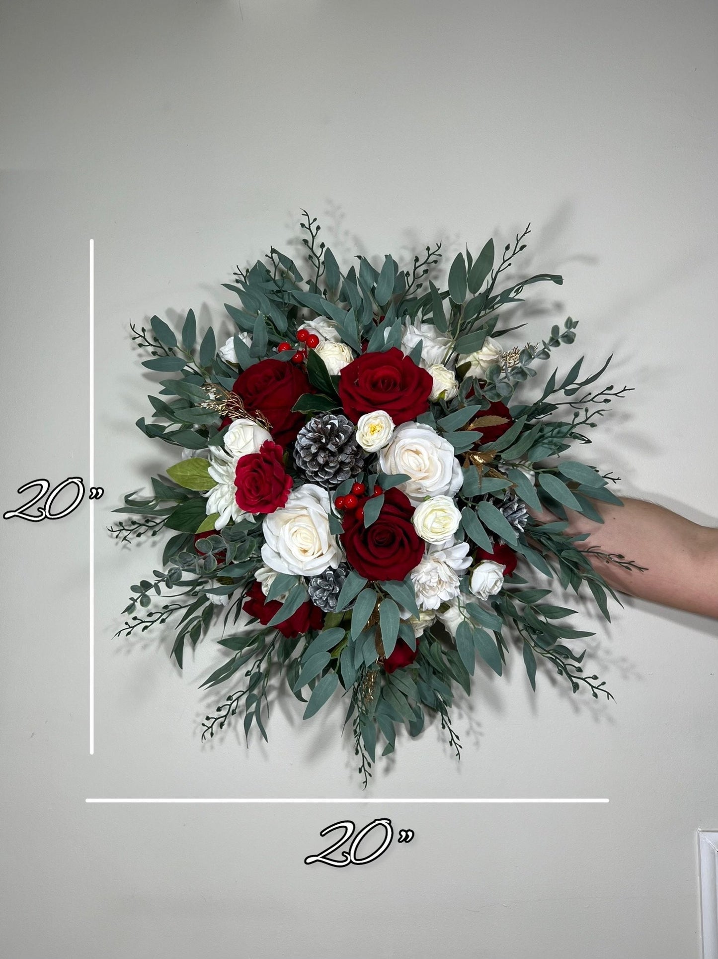 Wedding Centerpiece Christmas Red Table Flower Ball Decoration Burgundy Table Centerpiece Barrel White Whiskey Winter Ivory Greenery