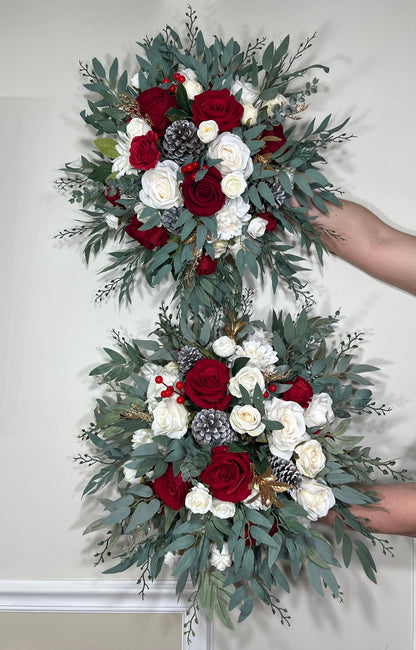 Wedding Centerpiece Christmas Red Table Flower Ball Decoration Burgundy Table Centerpiece Barrel White Whiskey Winter Ivory Greenery