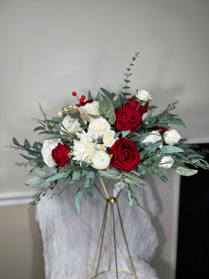 Wedding Burgundy Centerpiece Christmas Table Flower Ball Decoration White Table Centerpiece Barrel White Whiskey Winter Ivory Burgundy