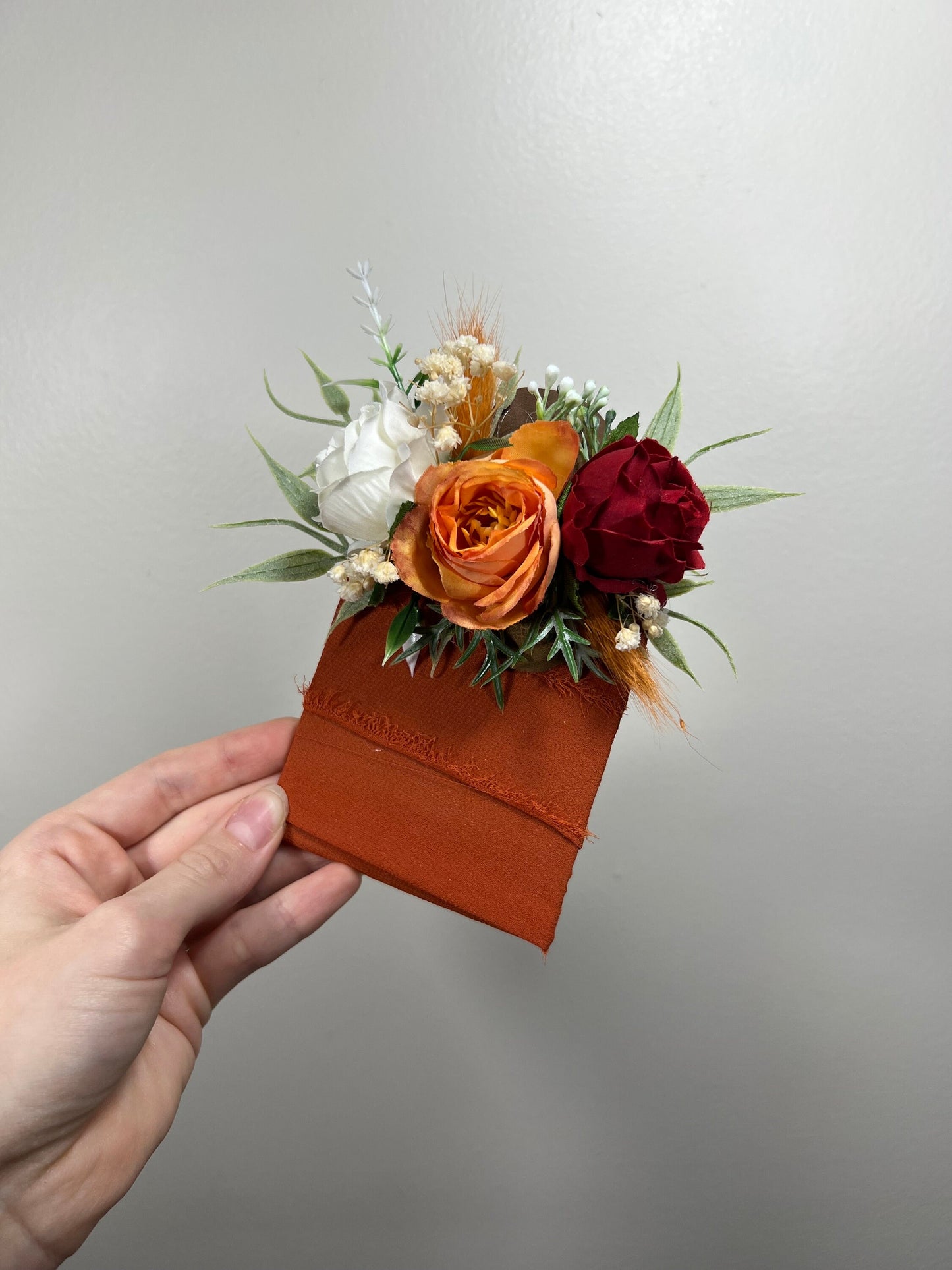 Wedding Pocket Boutonniere Terracotta Groom Boutonnière Squere Groomsmen Rust White Burnt Orange Ivory Boutonniere Red Artificial Flowers