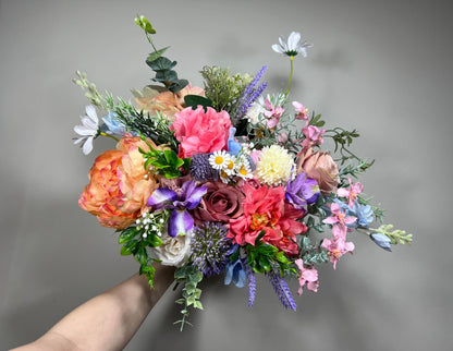 Wedding Wild Flowet Bouquet Pink Bridal White Bouquet Pink Blush Orange Bridesmaids Bouquet Spring Summer Blue Wild Flower Artificial