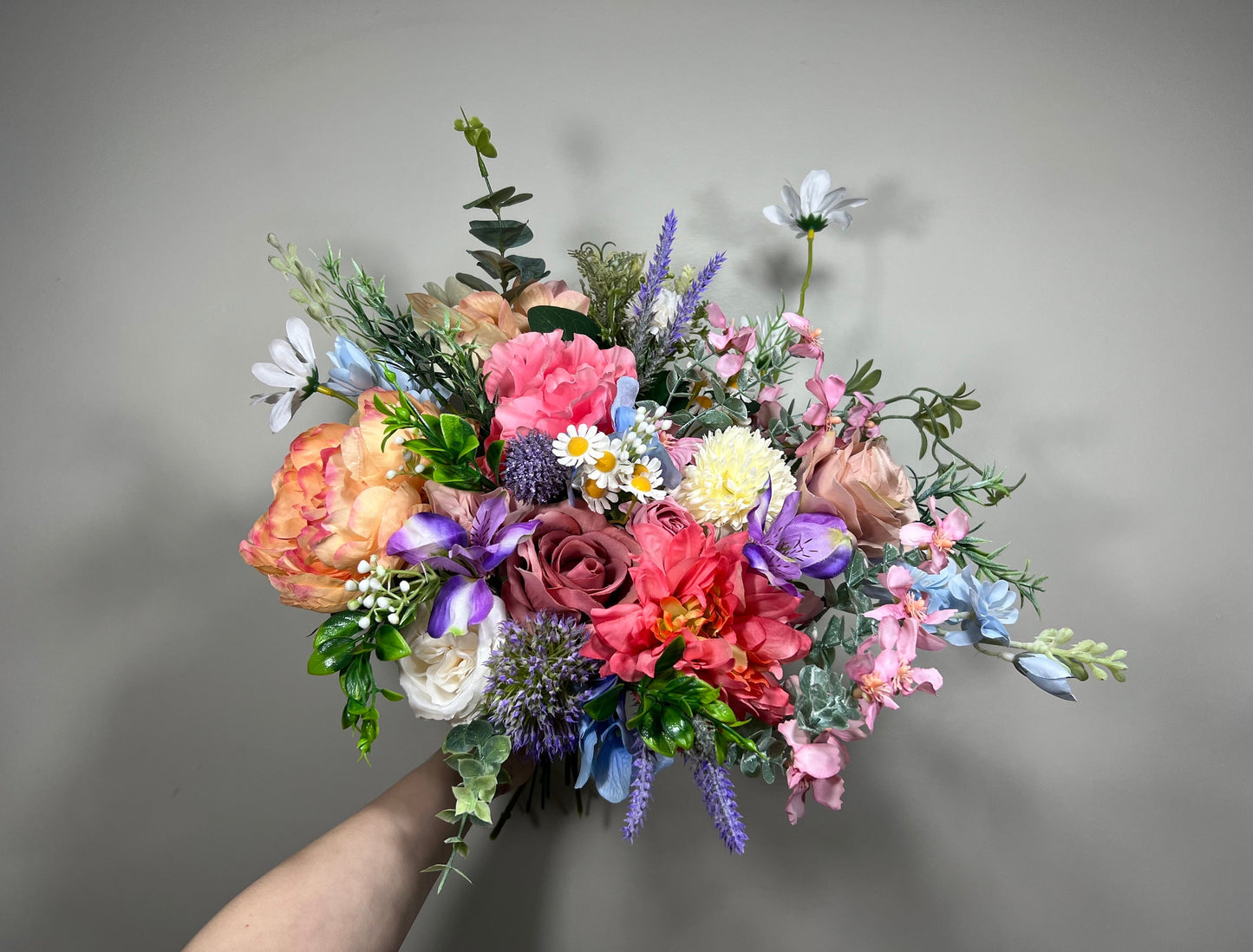 Wedding Wild Flowet Bouquet Pink Bridal White Bouquet Pink Blush Orange Bridesmaids Bouquet Spring Summer Blue Wild Flower Artificial