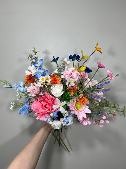 Summer Wedding Bouquet Wild Flower Pink Bridal White Spring Bouquet Pink Blush Blue Bridesmaids Bouquet Gerbera Wild Flower Artificial